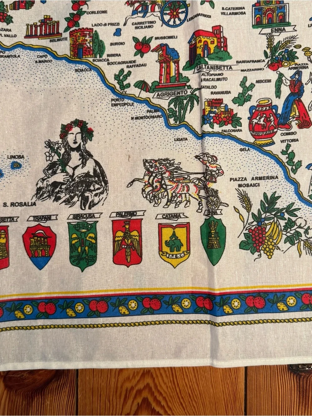 Sicilia Cotton Tea Towel Souvenir Wall Hanging Map Landmark Tapestry Italy